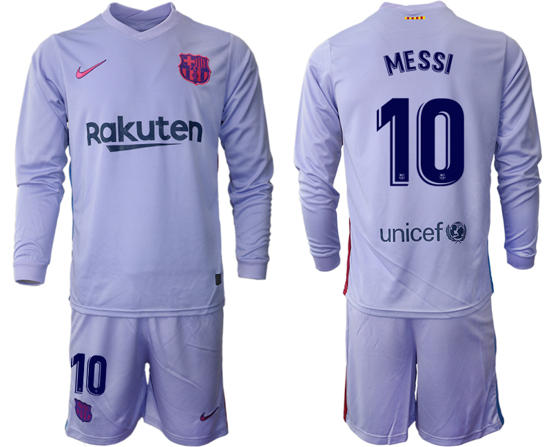 Men 2021-2022 Club Barcelona Second away purple Long Sleeve #10 Soccer Jersey->customized soccer jersey->Custom Jersey